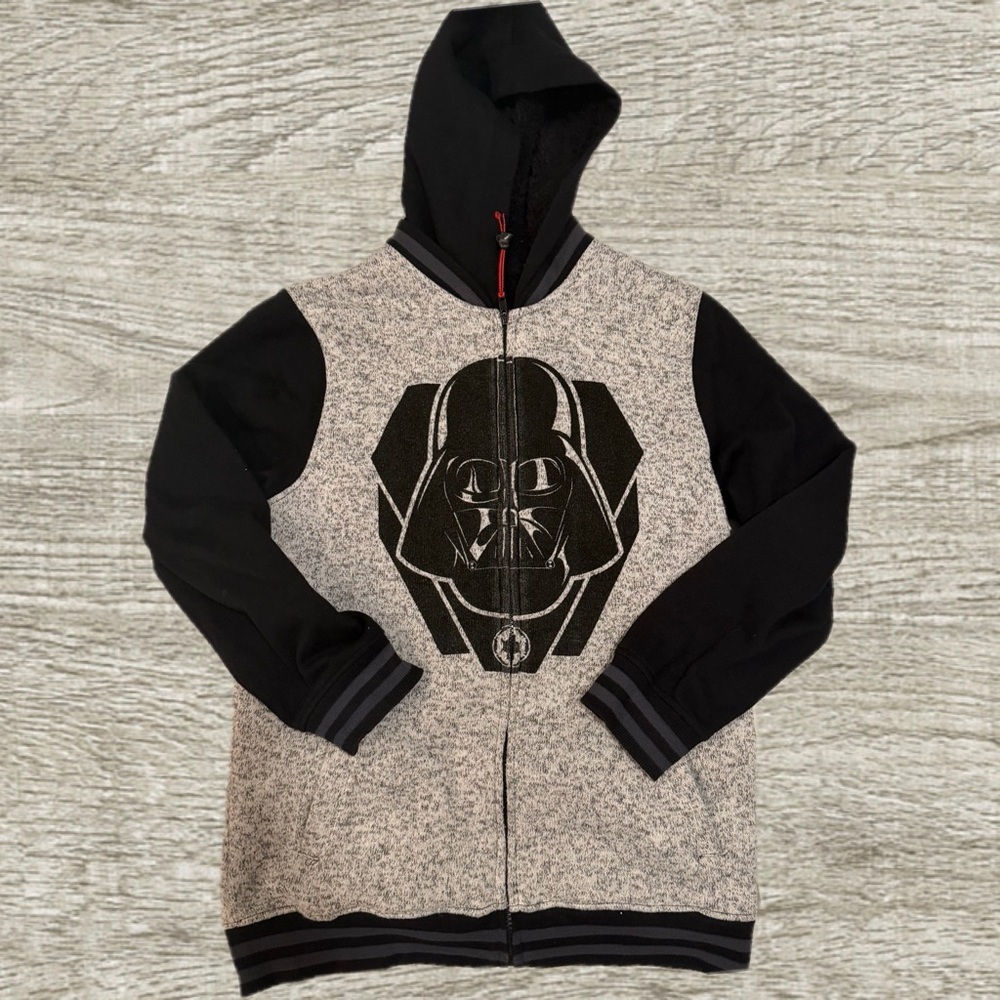 Star Wars Black Plush Lined Hoodie - Darth Vader Zip-Up Kids XL